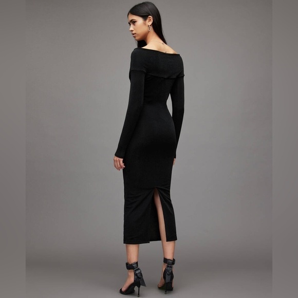 ALLSAINTS Delta Shimmer Bodycon Midi Dress 🖤 sz 0 - Picture 7 of 8
